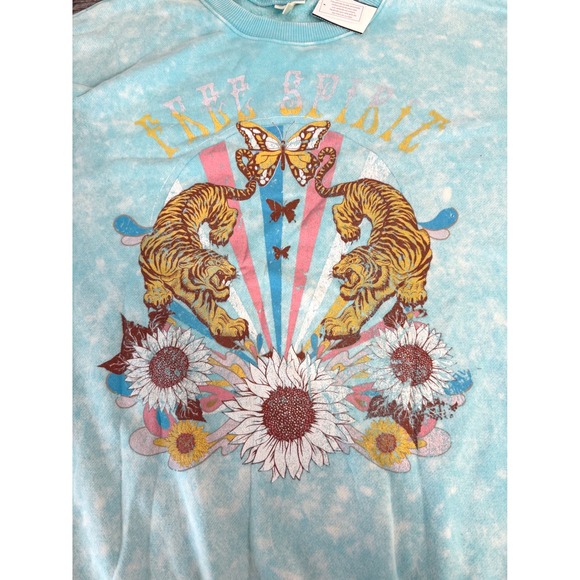 Self Esteem Free Spirit Sweatshirt L Tigers Sunflowers Tie Dye Boho Graphic Blue - Picture 3 of 7
